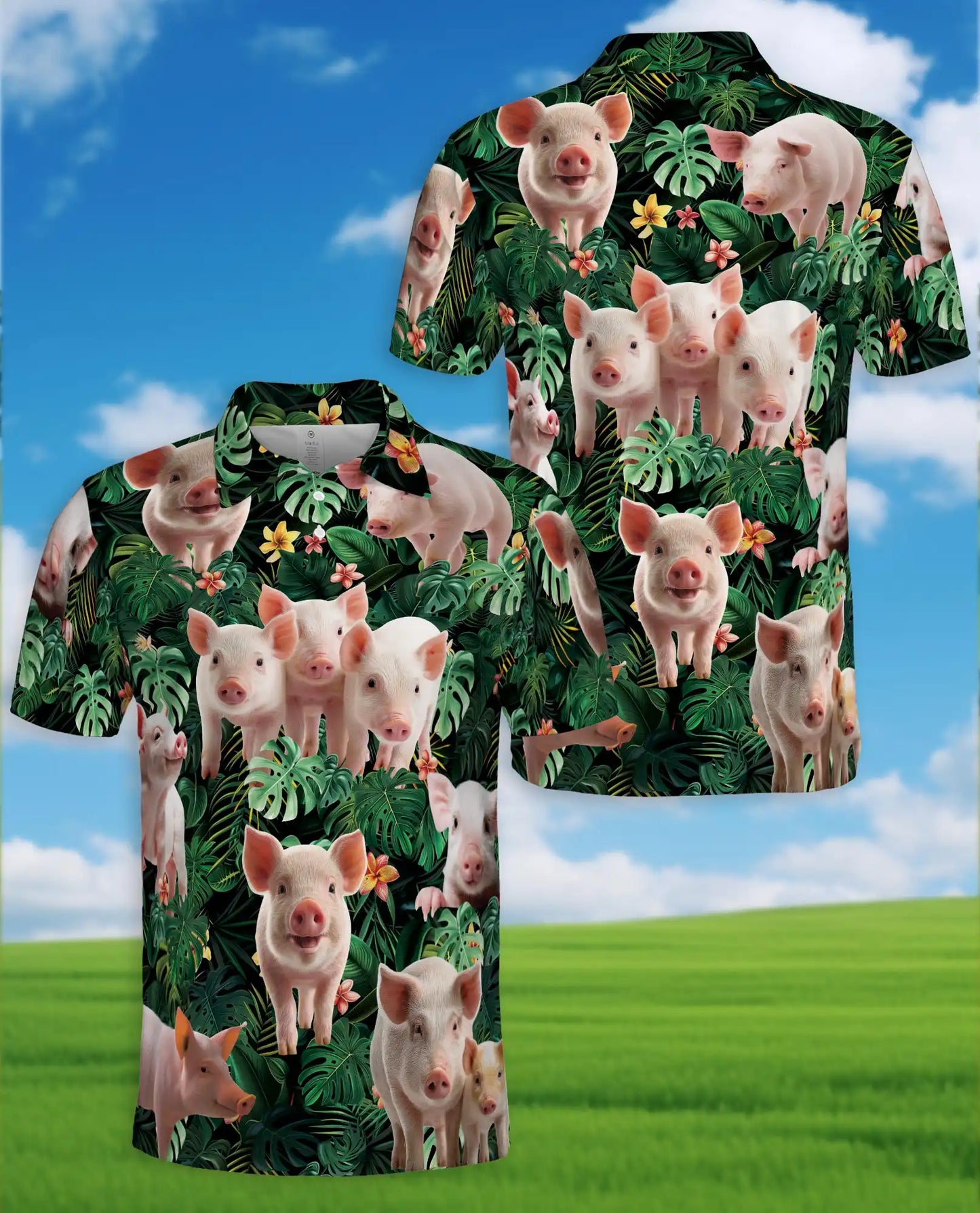 Tropical Pig Polo Shirt, Farm Animal Island Style | Azhawaiian