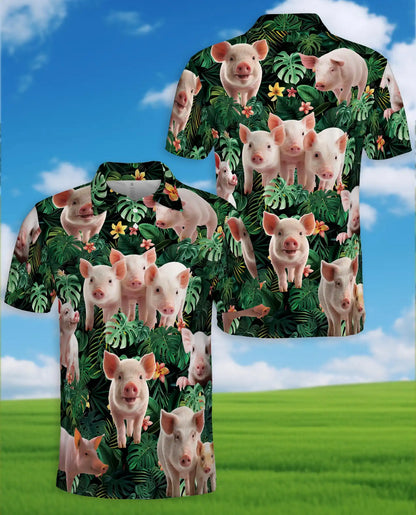 Tropical Pig Polo Shirt, Farm Animal Island Style | Azhawaiian
