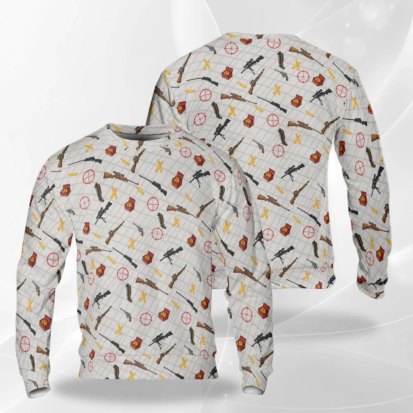 Guns and Ammo Minimalist Sweatshirt – Colorful Graphic 3D All Over Print Design