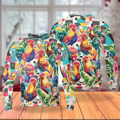 Vibrant Rooster Tropical Leaves Sweatshirt – Tropical 3D All Over Print Design