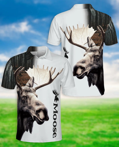Moose Polo Shirt, Wildlife Forest Animal Print | Azhawaiian