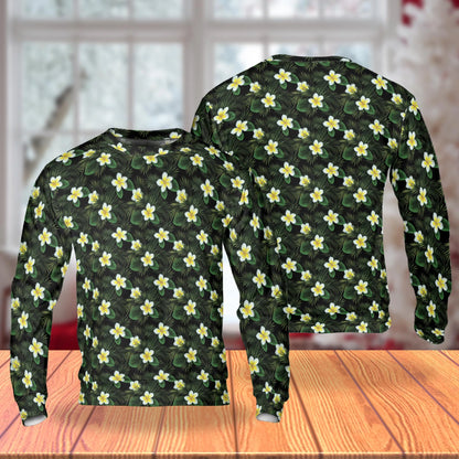 White Plumeria Pattern Sweatshirt – Tropical 3D All Over Print Design