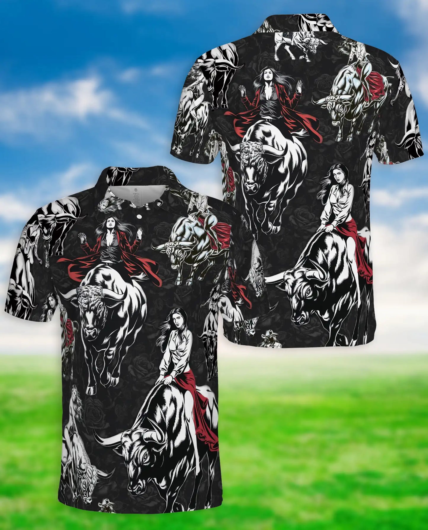 Western Bull Polo Shirt, Rodeo Cowgirl Print | Azhawaiian