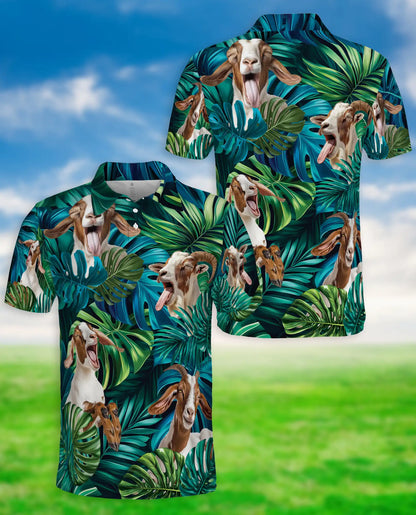 Funny Goat Polo Shirt, Tropical Animal Print | Azhawaiian