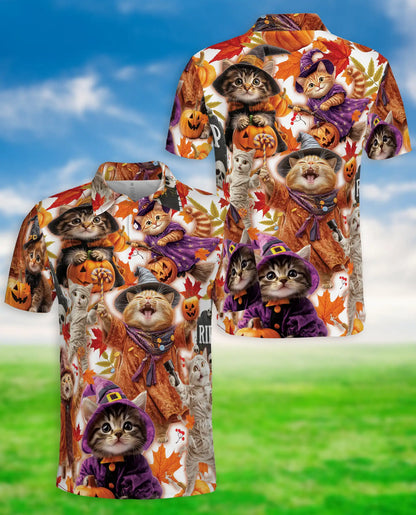 Halloween Kittens Polo Shirt for Men, Cute Cat Costume Print | Azhawaiian