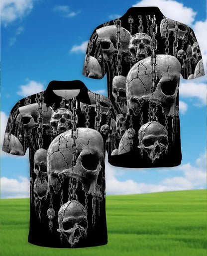Skull Chain Gothic Polo Shirt - Dark Horror Metal Style | Azhawaiian