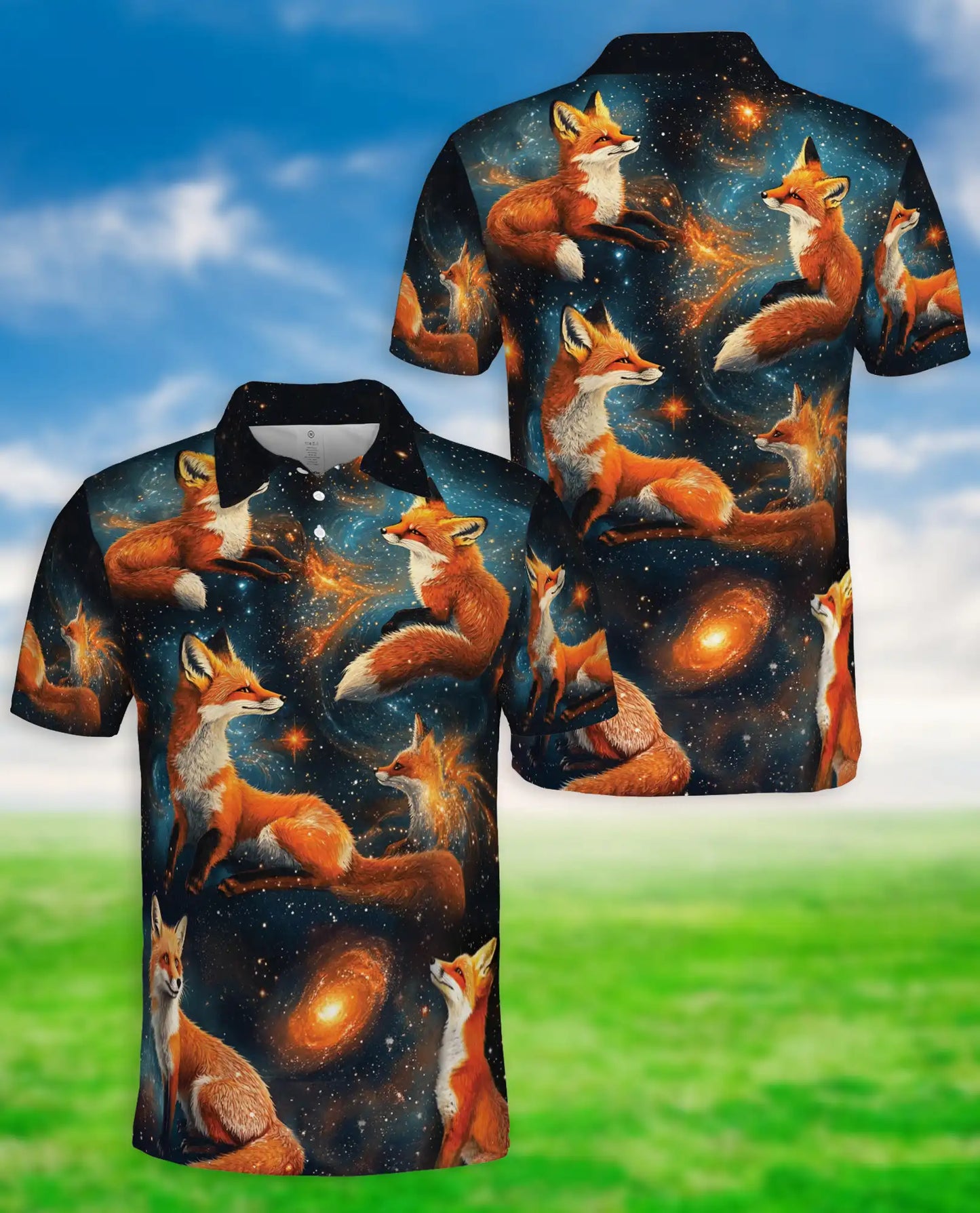 Galaxy Fox Polo Shirt, Cosmic Animal Print | Azhawaiian