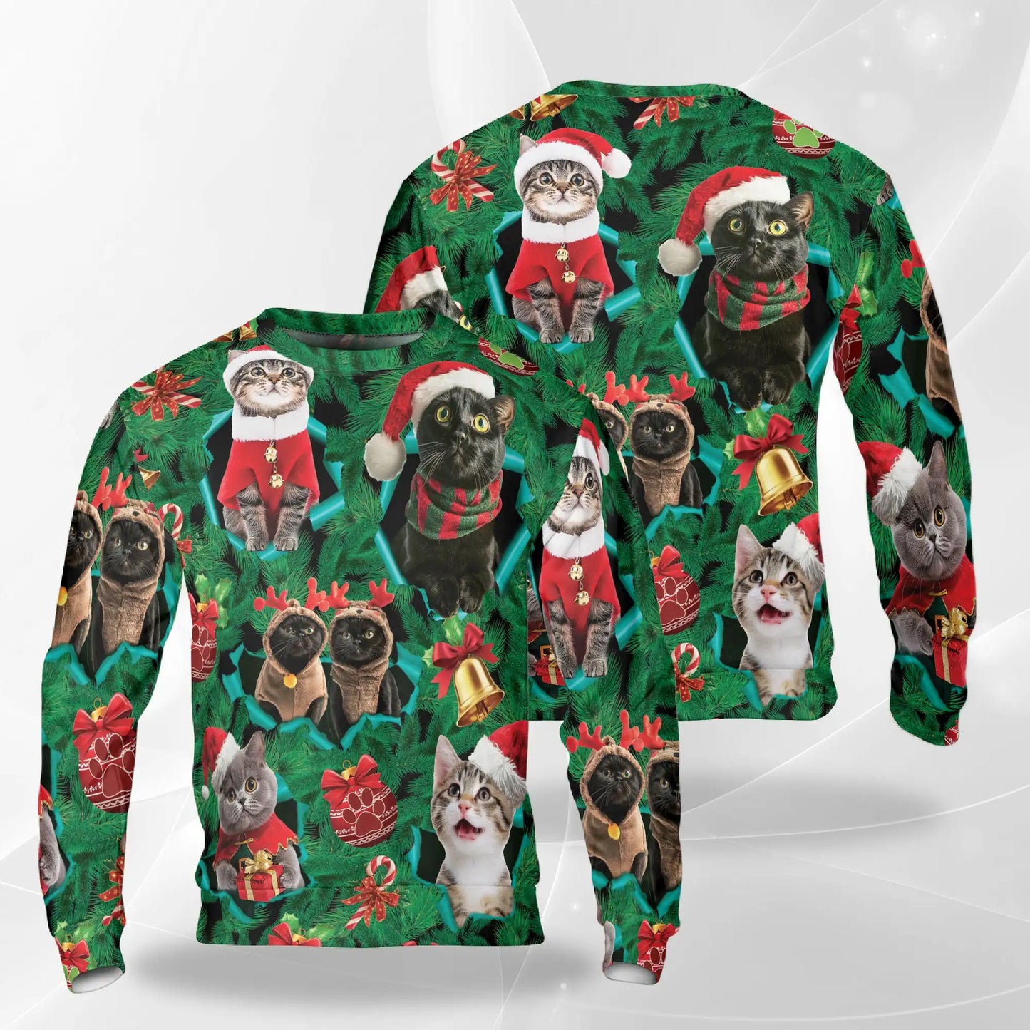 Funny Cats Green Sweatshirt – Colorful Graphic 3D All Over Print Design