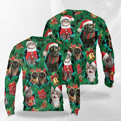 Funny Cats Green Sweatshirt – Colorful Graphic 3D All Over Print Design