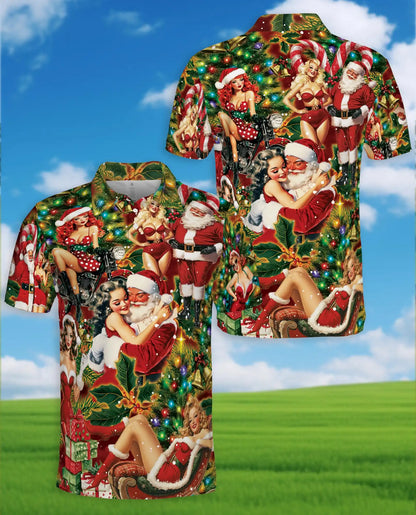 Vintage Santa Pin Up Polo Shirt - Retro Christmas Party Style | Azhawaiian
