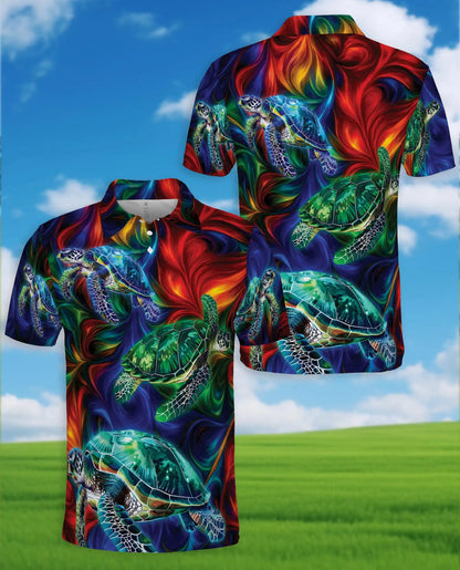 Vibrant Sea Turtle Polo Shirt for Men, Colorful Ocean Design | Azhawaiian
