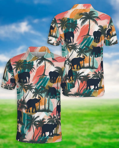 Elephant Tropical Polo Shirt, Sunset Jungle Print | Azhawaiian