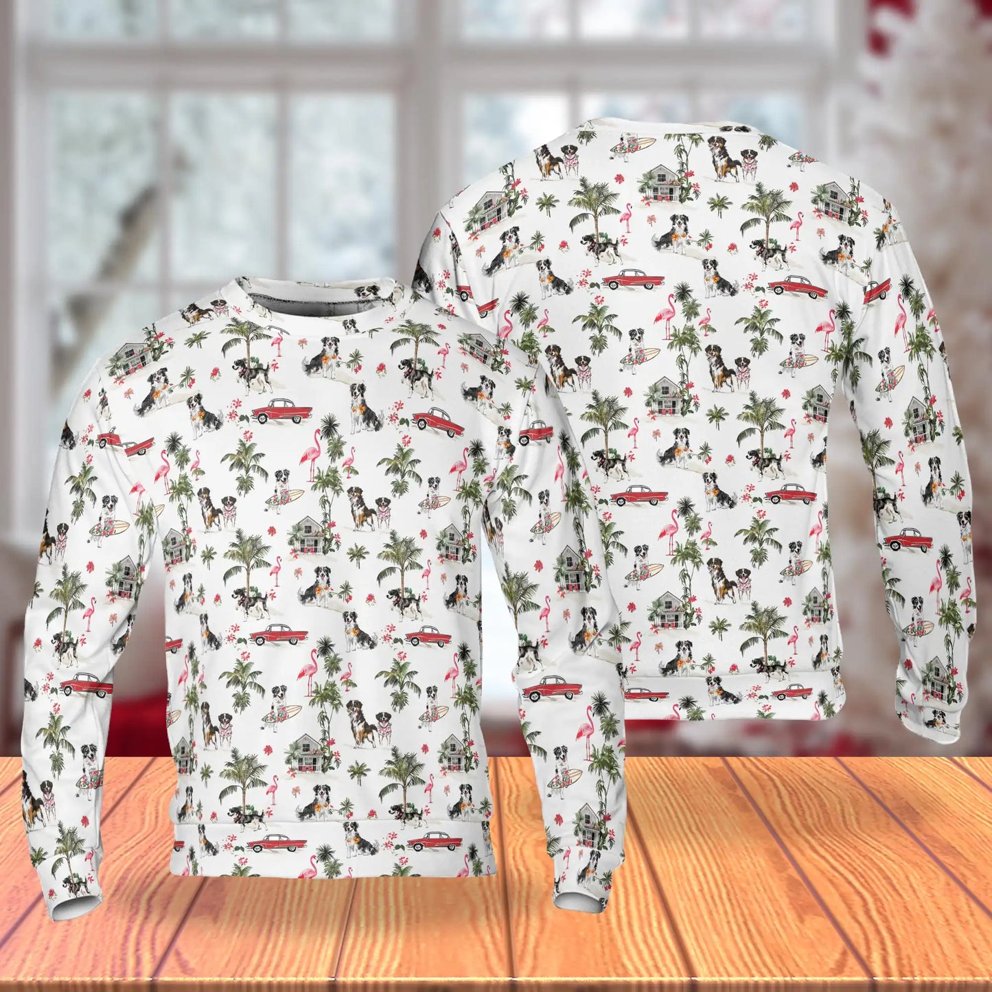 Border Collie Flamingo Palm Tree Tropical Sweatshirt – Tropical 3D All Over Print Design