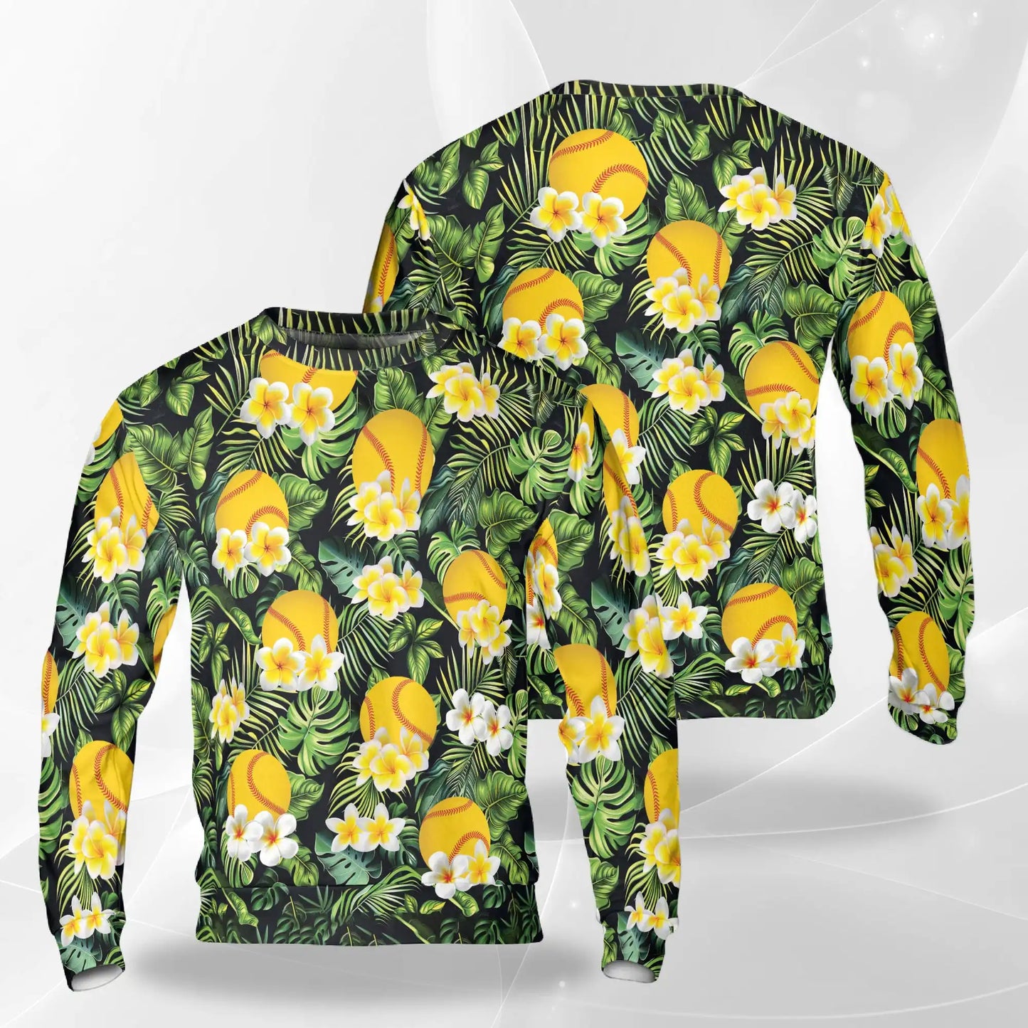 Softball Plumeria Tropical Leaves Sweatshirt – Tropical 3D All Over Print Design