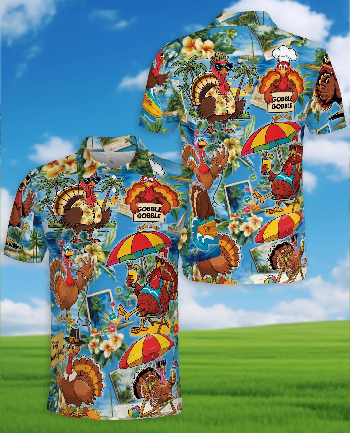 Thanksgiving Turkey Polo Shirt for Men, Fall Holiday Style | Azhawaiian