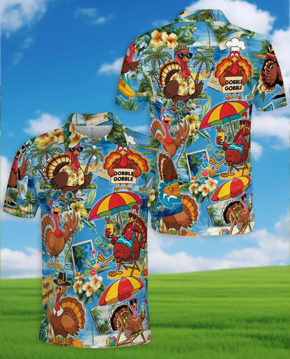 Thanksgiving Turkey Polo Shirt for Men, Fall Holiday Style | Azhawaiian
