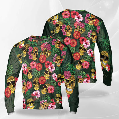 Pineapple Skull Hibiscus Sweatshirt – Tropical 3D All Over Print Design