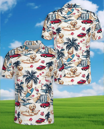 Surfing Dog Beach Polo Shirt - Coastal Tropical Vacation Style | Azhawaiian