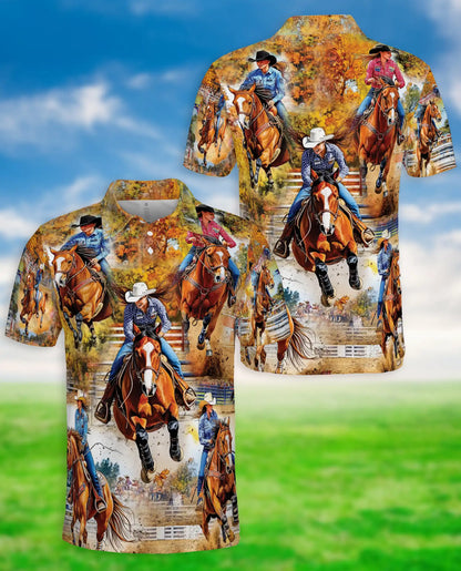 Barrel Racing 3D Polo Shirt for Men, Western Rodeo Cowboy Style | Azhawaiian