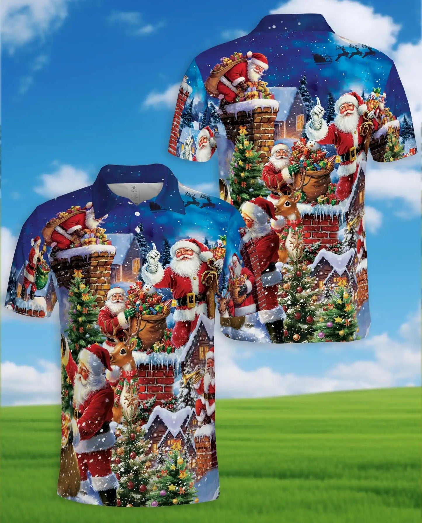 Santa Claus Christmas Village 3D Polo Shirt for Men, Festive Holiday Style | Azhawaiian