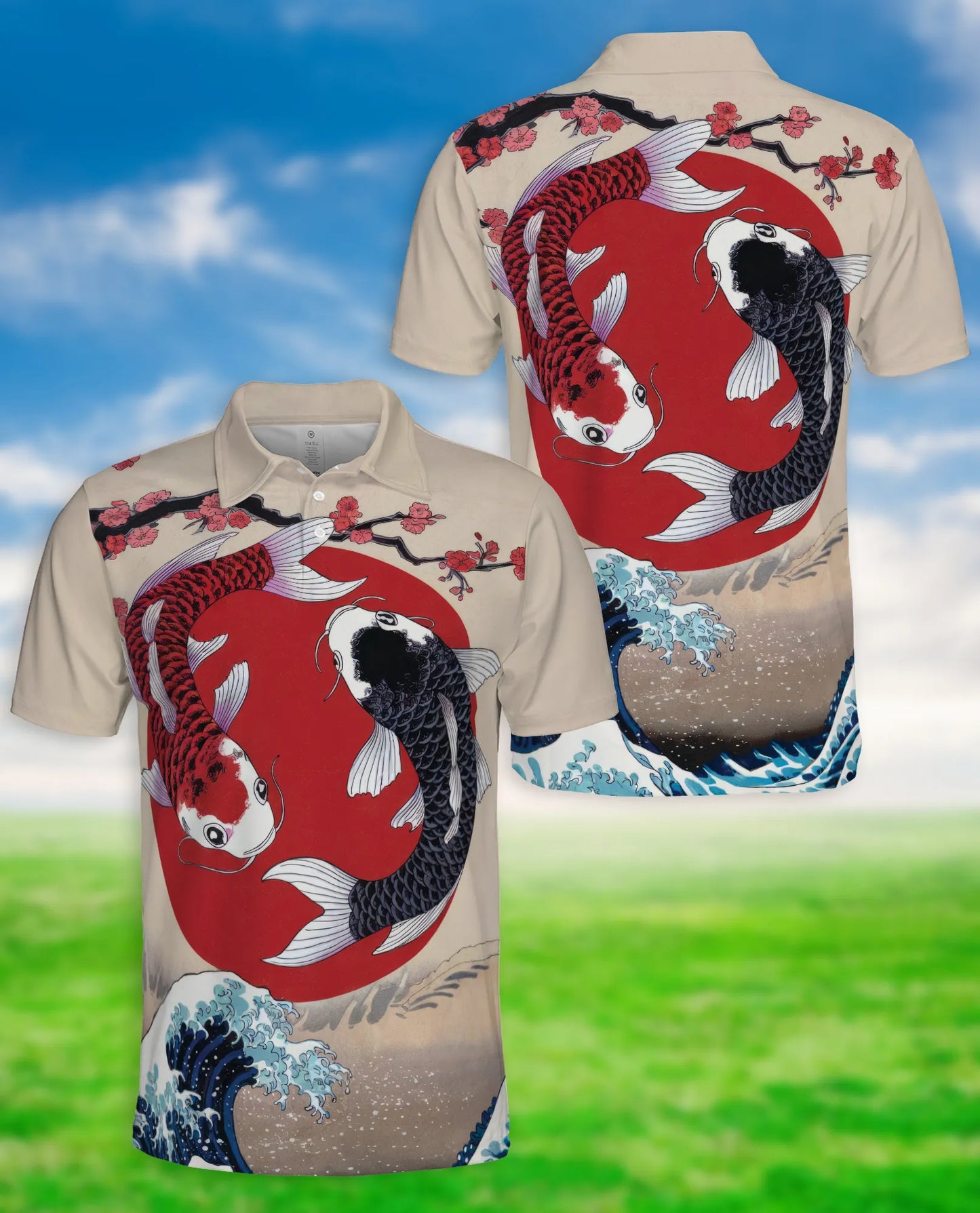 Yin Yang Koi Fish 3D Polo Shirt for Men, Japanese Zen Art Style | Azhawaiian