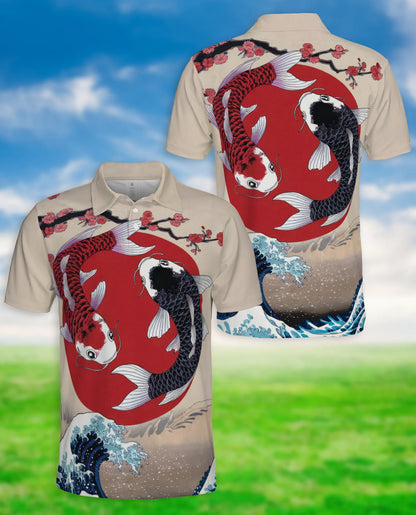 Yin Yang Koi Fish 3D Polo Shirt for Men, Japanese Zen Art Style | Azhawaiian