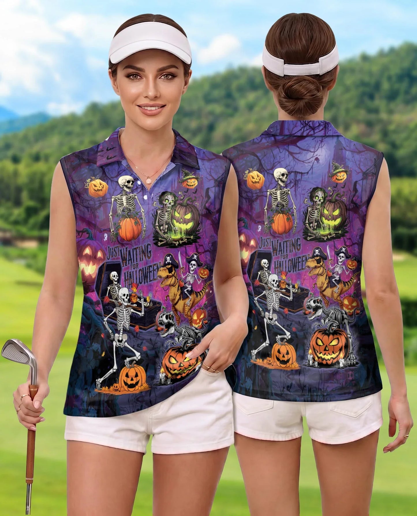 Skull Bones Sleeveless Polo Shirt for Women