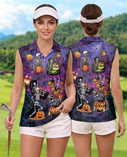 Skull Bones Sleeveless Polo Shirt for Women