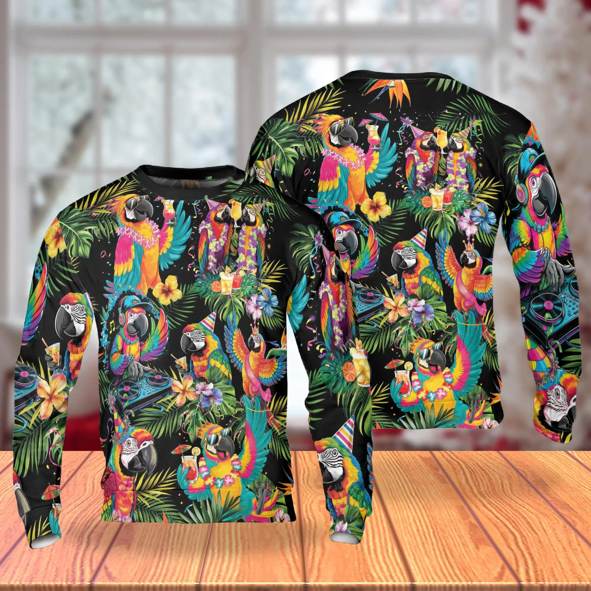 DJ Parrot Tropical Pattern Sweatshirt – Tropical 3D All Over Print Design