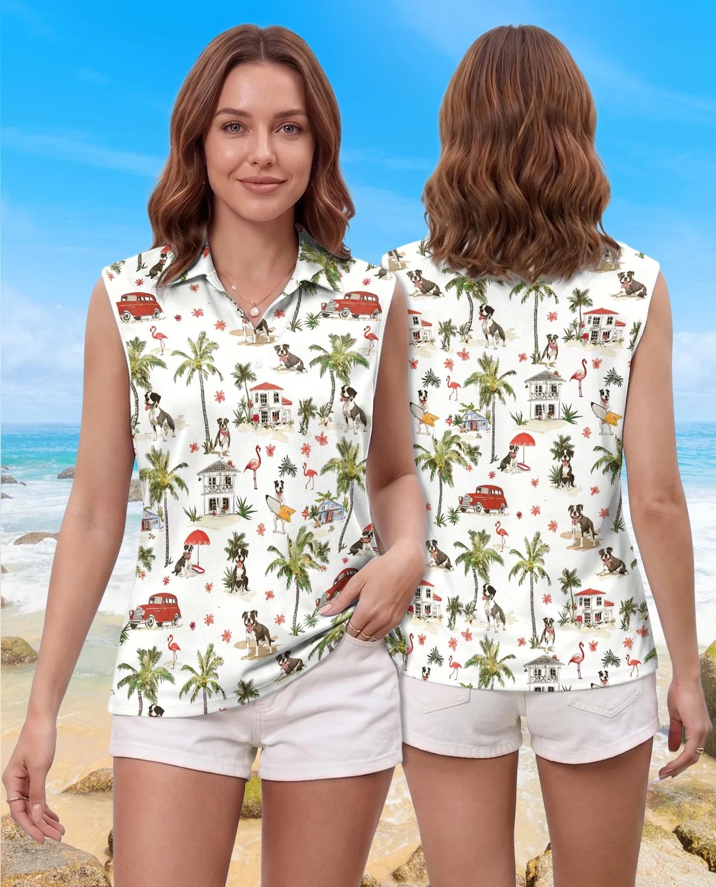 Staffordshire Bull Terrier Sleeveless Polo Shirt for Women, Dog Lover Style | Azhawaiian
