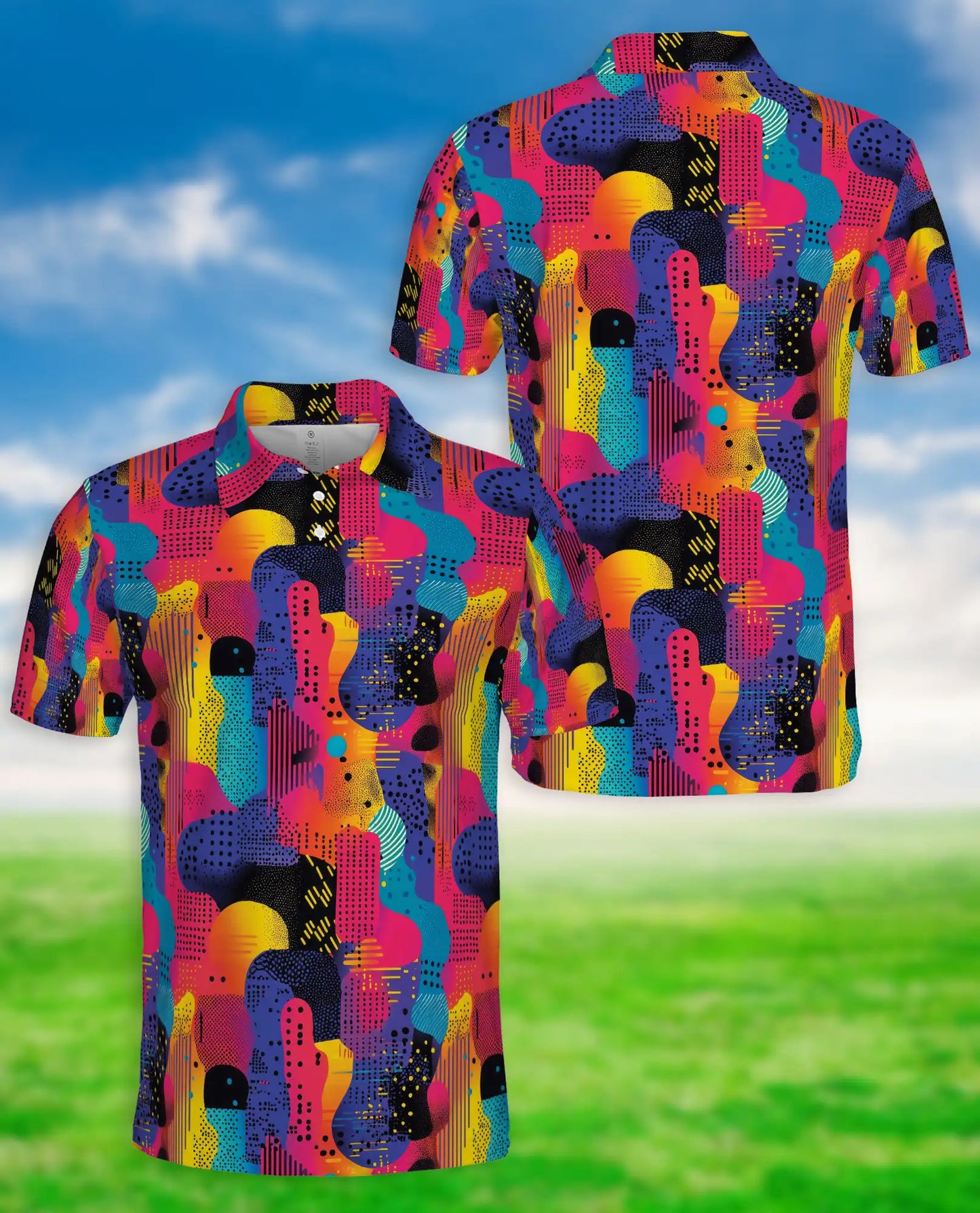 Colorful Abstract 3D Polo Shirt for Men, Retro Geometric Art Style | Azhawaiian