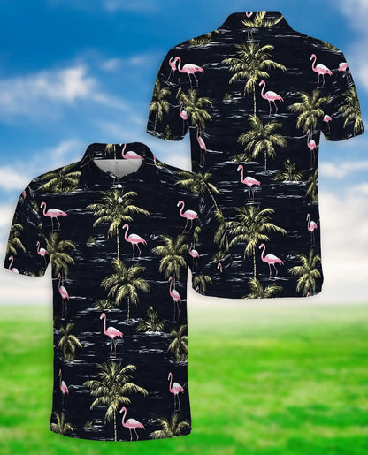 Flamingo Tropical Polo Shirt for Men, Island Beach Style | Azhawaiian