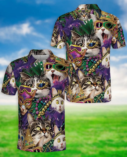 Mardi Gras Cat Mask Polo Shirt | Azhawaiian