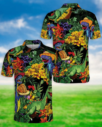 Funny Dinosaur Hawaiian 3D Polo Shirt for Men | Azhawaiian