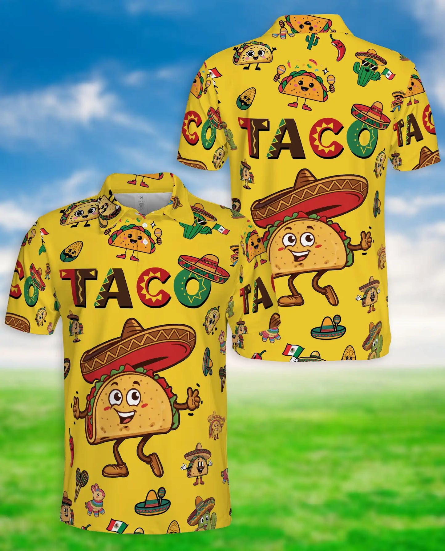 Taco Fiesta 3D Polo Shirt for Men, Funny Mexican Food Style | Azhawaiian
