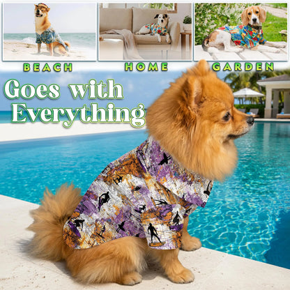 Surfing Summer Print Matching Dog Owner Hawaiian Shirts, Funny Pet Aloha Shirt for Beach Vacation - Azhawaiian