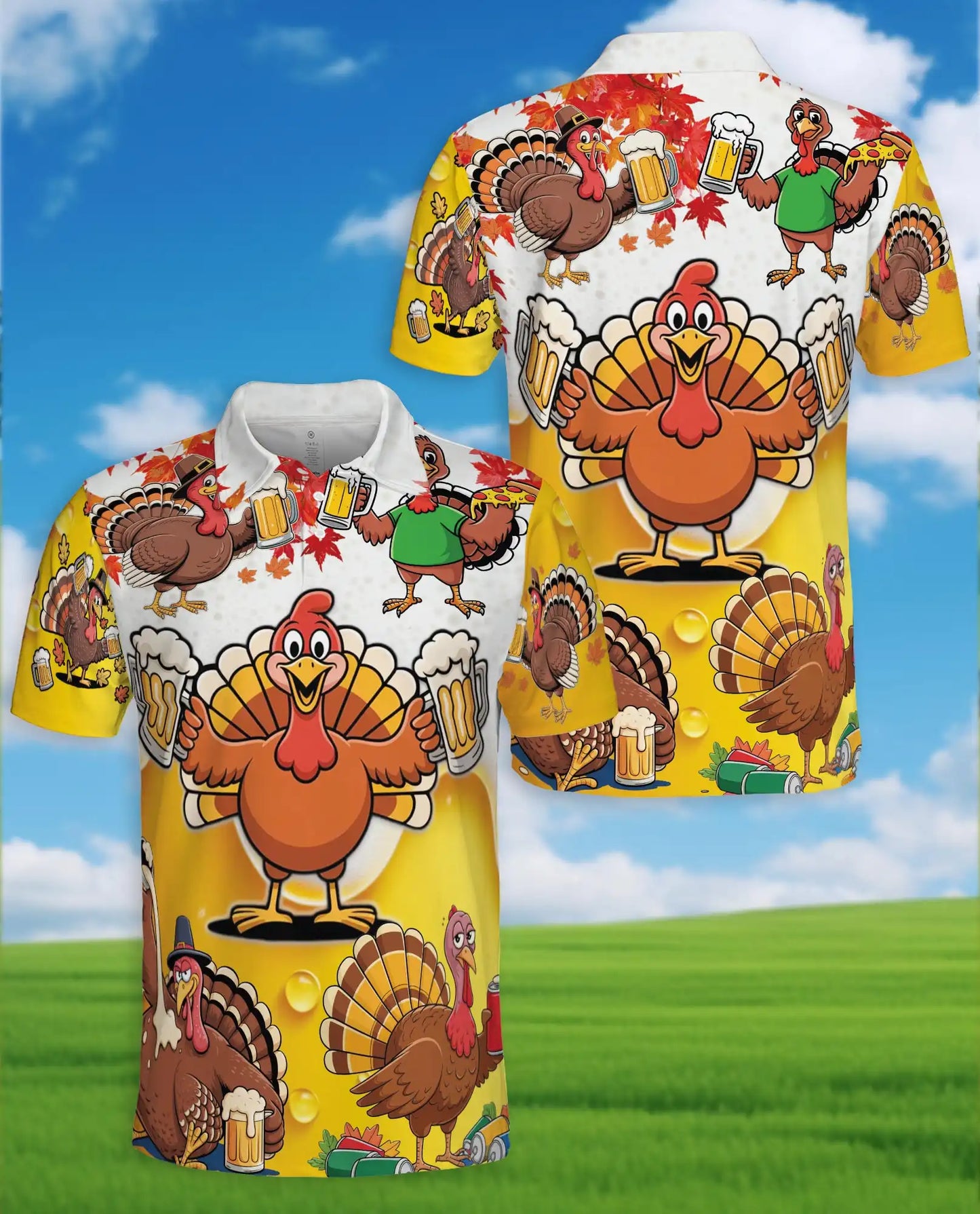 Funny Turkey Beer Polo Shirt, Thanksgiving Party Style | Azhawaiian