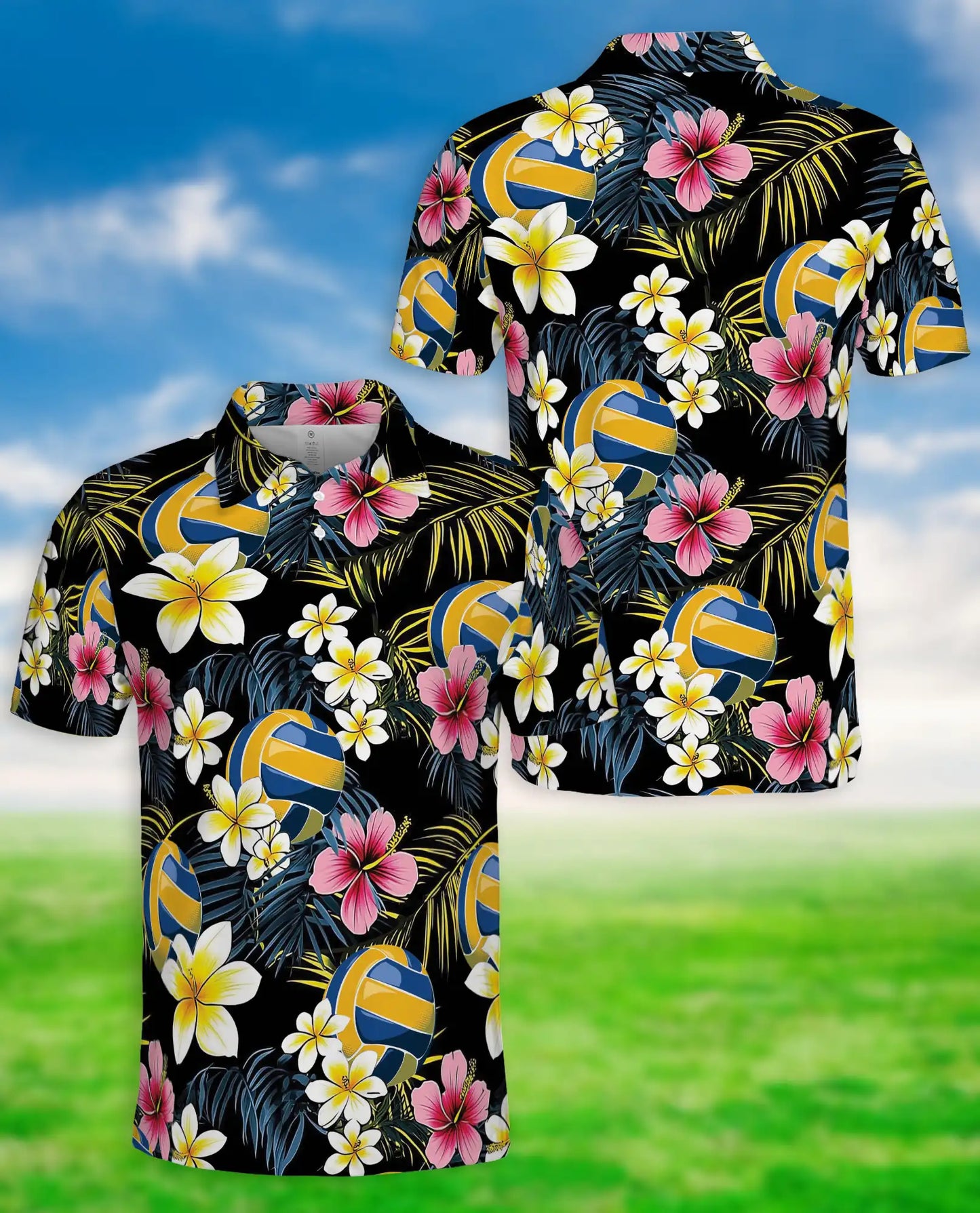 Tropical Volleyball 3D Polo Shirt for Men, Floral Beach Sports Style | Azhawaiian