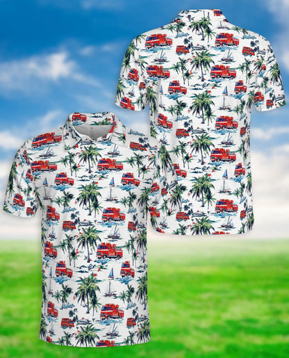 Fire Truck Beach Pattern Polo Shirt | Azhawaiian