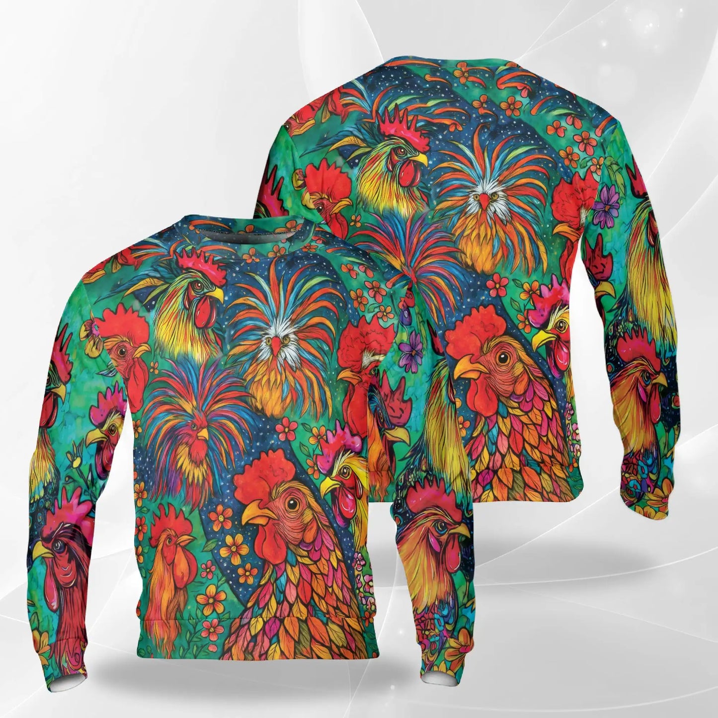 Colorful Chicken Farm Summer Sweatshirt – Colorful Graphic 3D All Over Print Design