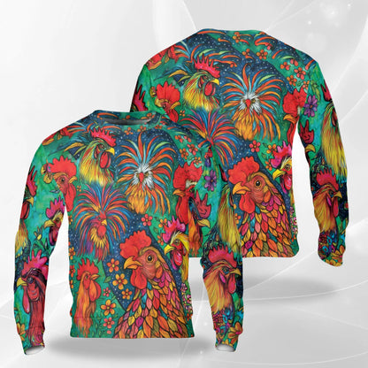 Colorful Chicken Farm Summer Sweatshirt – Colorful Graphic 3D All Over Print Design