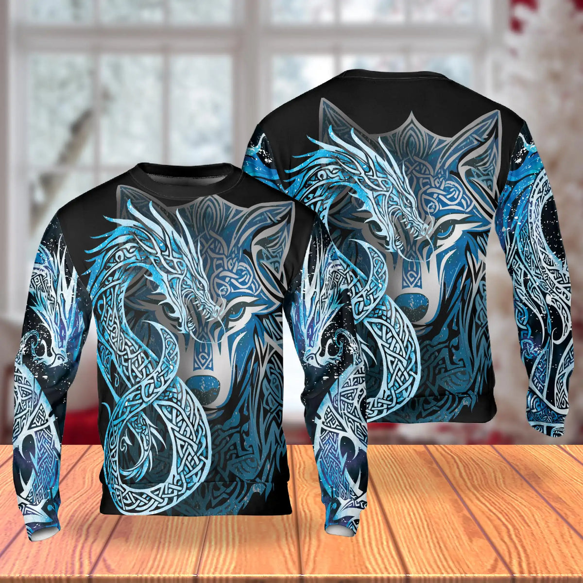 Wolf Dragon Sweatshirt – Colorful Graphic 3D All Over Print Design