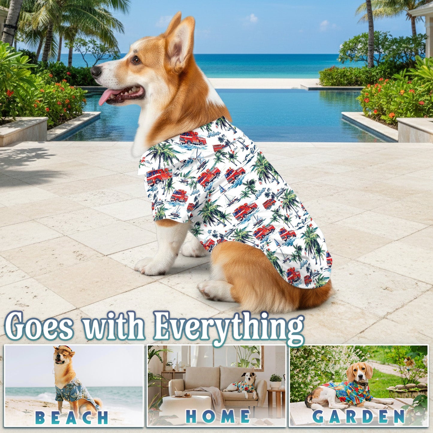 Fire Truck Matching Dog Owner Hawaiian Shirts, Funny Pet Aloha Shirt for Beach Vacation - Azhawaiian