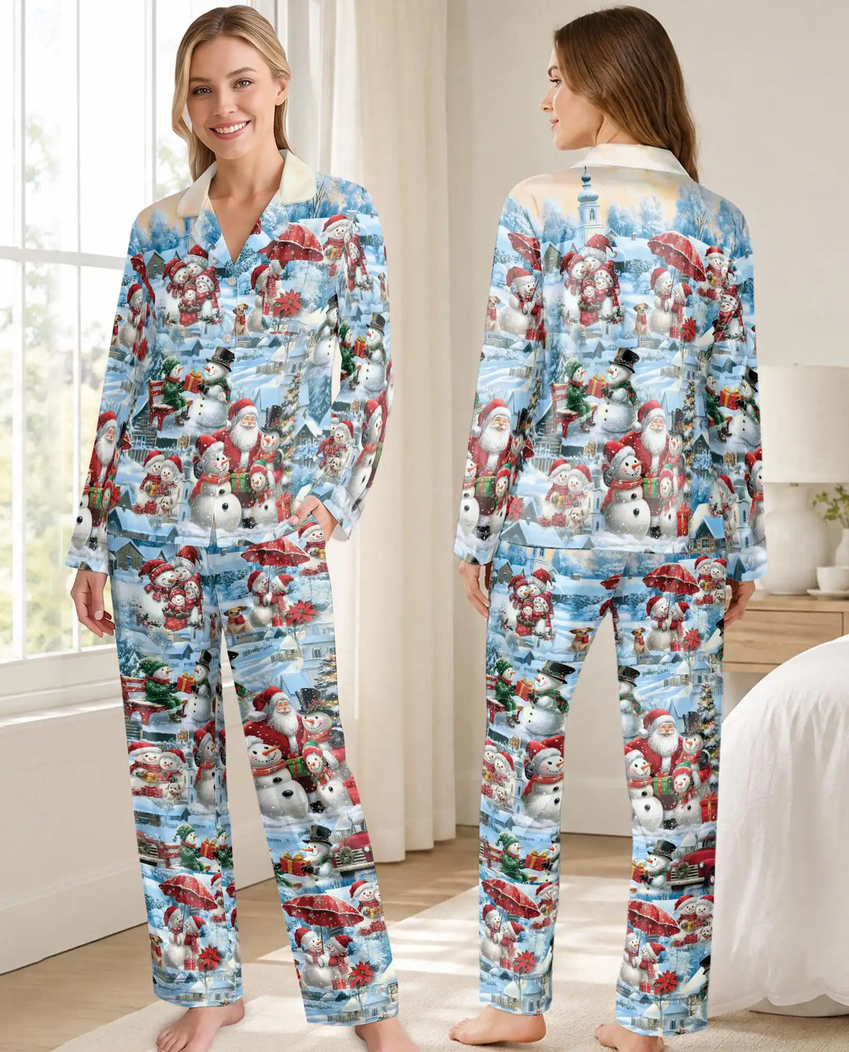 Christmas Snowman Pajama Set for Women – Winter Village Print