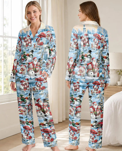 Christmas Snowman Pajama Set for Women – Winter Village Print