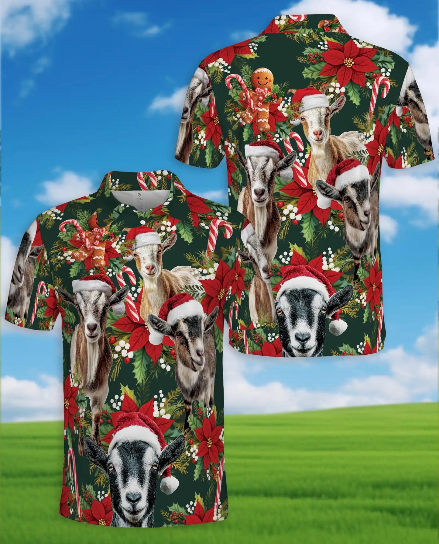 Christmas Goat Farm 3D Polo Shirt for Men, Funny Holiday Animal Style | Azhawaiian