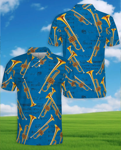 Trumpet Music Polo Shirt - Jazz Band Musician Style | Azhawaiian