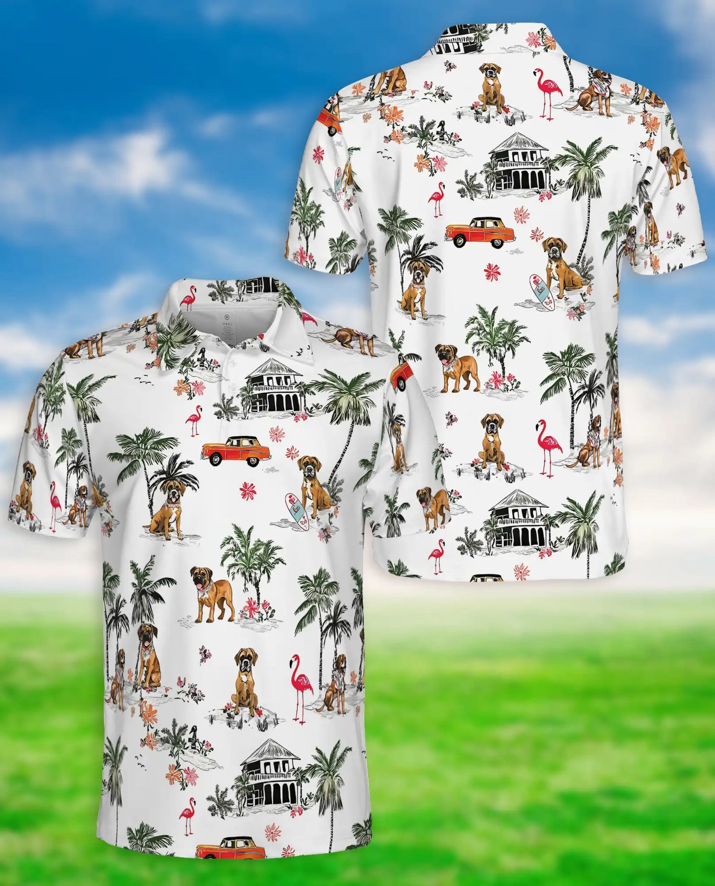Boxer Dog Tropical Polo Shirt, Beach Island Print | Azhawaiian