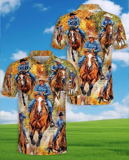 Cowboy Horse Polo Shirt, Western Rodeo Print | Azhawaiian