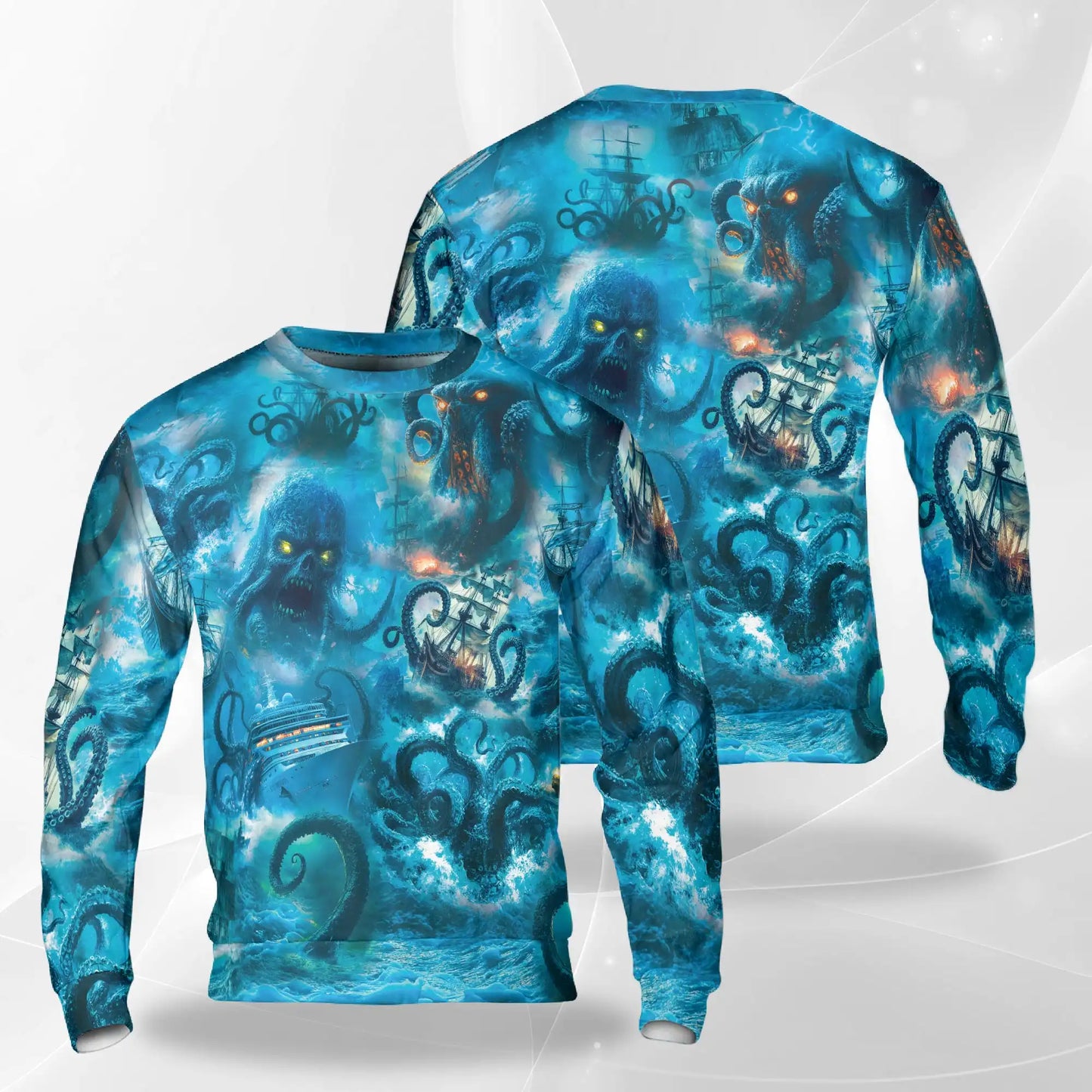 Legend Octopus Attacking Ship Sweatshirt – Colorful Graphic 3D All Over Print Design
